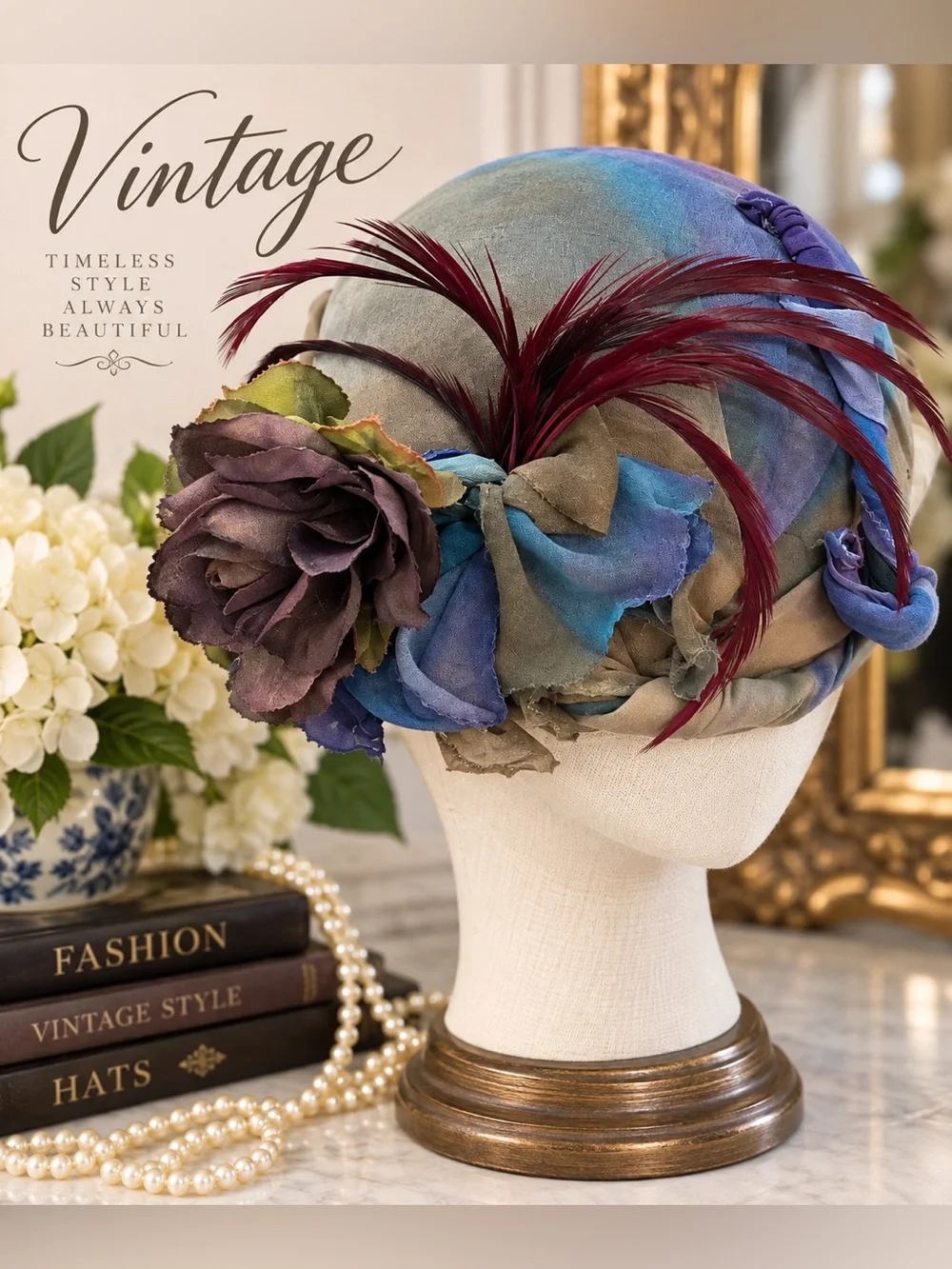 Vintage… Elegant Floral & Feather Hat